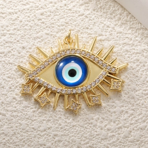 Golden Turkish Evil Eye pendant with white zircons and hanging crystals for jewelry making