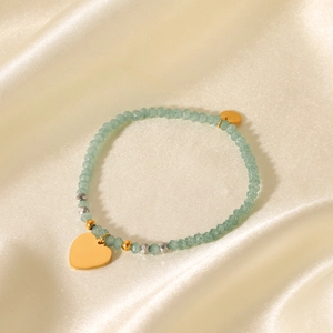Beaded Bracelet Stainless Steel Heart Pendant Natural Stone Mint Green French Vintage Elegant Fashion Jewelry For Women