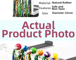 Detail of 25mm natural rubber bouncy balls with metallic tinsel in multi-colored marble texture