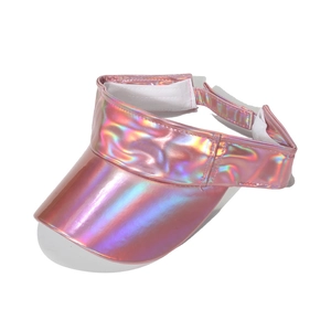 Pink metallic laser PU leather visor hat with holographic effect for sun protection