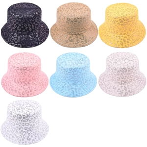 Sparkly leopard print bucket hats in 7 vibrant colors with metallic sequin finish