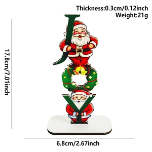 Detailed view of JOY Christmas wooden sign with dimensions showing height and thickness