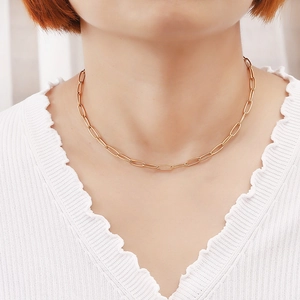 Waterproof gold paperclip chain necklace and bracelet set for women in stainless steel