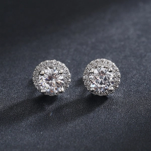 Classic S925 sterling silver halo stud earrings with brilliant round cubic zirconia