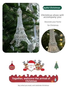 Eiffel Tower Christmas tree ornament with glitter details and transparent crystal finish