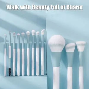 Professional 13-piece sky blue marble makeup brush set with soft gradient bristles