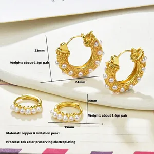 18k gold plated copper pearl hoop earrings in small and large sizes for women