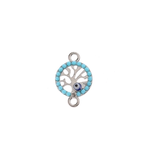 Detailed silver Tree of Life charm with blue Evil Eye beads and double loop connector
