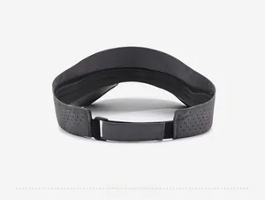 Detail view of dark grey sun visor featuring breathable holes and adjustable back strap