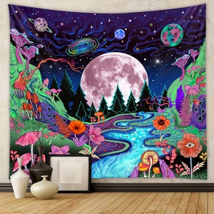 Psychedelic Mushroom Tapestry Polyester Magic Forest Moon Galaxy Wall Hanging Boho Room Decor