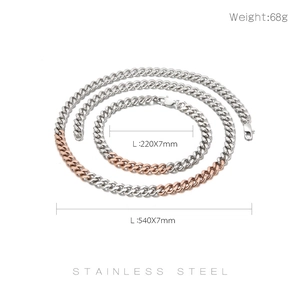 Poliertes Edelstahl-Set aus zweifarbiger NK-Halskette und Armband in Silber und Roségold