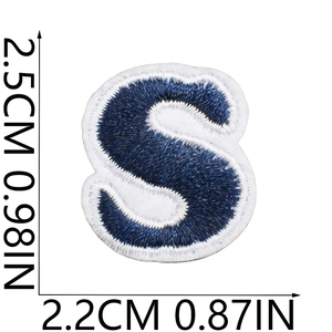 Blue embroidered letter S patch with white border, mini 2.5cm size for DIY clothes decor