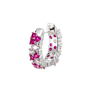 Silver micro-set zircon hoop earring with double row pink and white gemstones