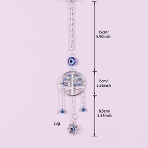 Handmade Evil Eye car charm with Tree of Life and peacock blue bead hanging ornament
