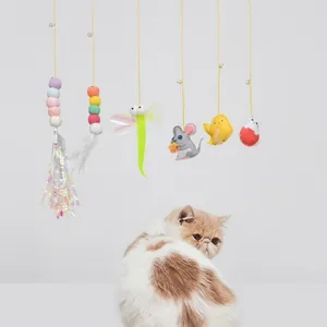 Hanging door cat toy set with colorful plush balls and dragonfly for interactive play