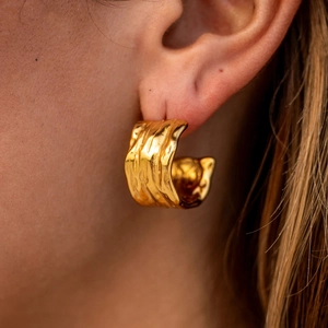 Minimalistische Edelstahl C-Förmige Gefaltete Textur Creolen Ohrstecker Für Damen 18K Vergoldet Mode Schmuck Zubehör