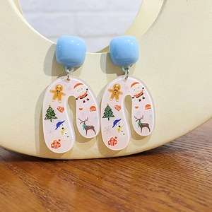 Sweet Christmas cartoon U-shaped printed earrings with Santa and Reindeer on acrylic