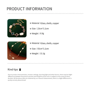 Spécifications détaillées du set collier et bracelet géométrique en nacre vintage