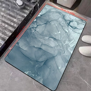Size detail of 50x80cm marble pattern bathroom mat with anti-slip blue fluid design
