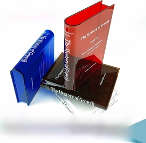 Detail showing Nordic acrylic book-shaped flower vases in four transparent colors