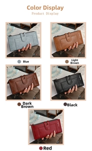 Detailed color selection of women's long bifold wallets in five elegant matte finishes