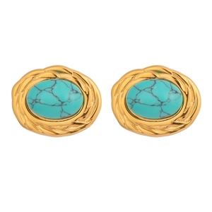 Boucles d'oreilles ovales en turquoise avec bordure dorée torsadée élégante