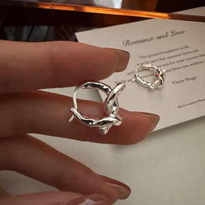 Knot Hoop Earrings 925 Sterling Silver Textured Twisted Niche Design Vintage Minimalist Jewelry Gift For Women