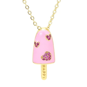 Ice Cream Popsicle Pendant Necklace Copper Zircon Heart Colorful Enamel Happy Engraved Cute Jewelry For Girls