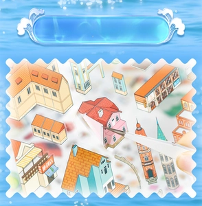 Detailed 3D European house stickers with white ink process for creative DIY scrapbooking