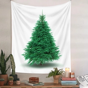 Arazzo da parete con albero di Natale realistico in una stanza accogliente con piante