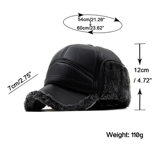 Chapeau d'hiver en similicuir pour hommes avec cache-oreilles et doublure pelucheuse noire
