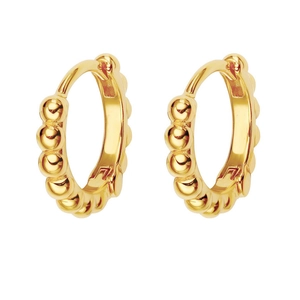 Minimalist gold beaded hoop earrings with a polished round bead design for women