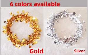Star-shaped metallic Christmas tinsel garland in gold and silver for festive decoration