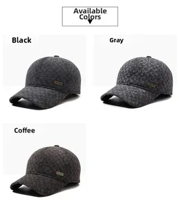 Detailed close-up of thickened plaid texture and metallic side decor on baseball caps