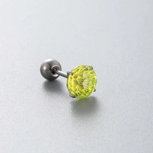 Titanium fireworks stud earring with sparkling yellowish green zircon and ball back