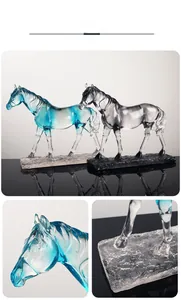 Macro detail of translucent resin horse statue with elegant artistic blue and grey gradients
