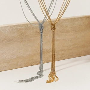 Minimalist five-layer knotted stainless steel chain necklace in gold and silver finish