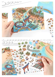 Macro view of 2.5D clear PVC scene stickers with cute animal and plant elements