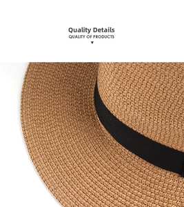 Close-up of high-density natural straw weave and black grosgrain ribbon on the fedora