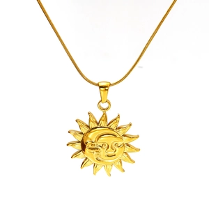 Vintage gold sun and moon face pendant necklace with polished snake chain for women