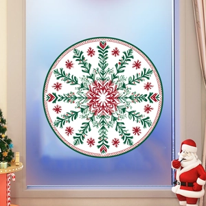 Christmas snowflake window sticker with red and green mandala design for holiday home decoration