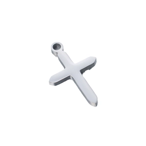 Polished silver stainless steel cross pendant for jewelry making on white background