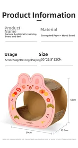 Detailed view of pink rabbit-shaped cat scratcher bed with corrugated paper and wood