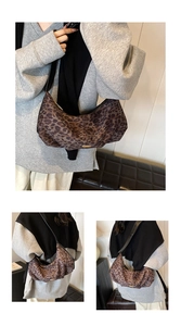 Detailed views of leopard print hobo bag with adjustable strap and spacious design