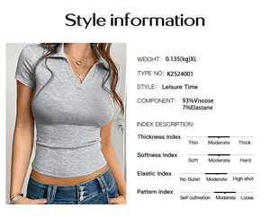 Tableau des tailles pour le crop top gris à col en V avec détails du tissu et coupe