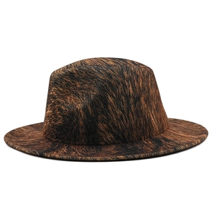 Lava texture fedora jazz hat with flat wide brim and brown patterned velvet finish