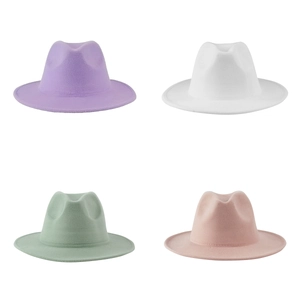 Classic wool felt fedora hats for women in purple, white, green and pink colors