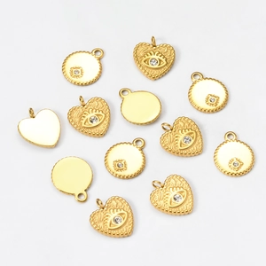 Evil Eye Heart Round Pendants Gold Plated Stainless Steel With Rhinestone For DIY Jewelry Making Geometric Charms