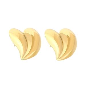 Minimalist 18K gold plated stainless steel irregular heart stud earrings on white background