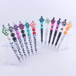 Cute Cartoon Cat Paw Beaded Ballpoint Pen DIY Silicone Plastic Rhinestone Stationery Writing Tool